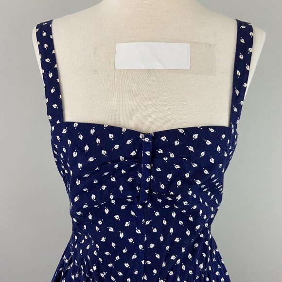 CRANSTON PRINT WORKS Blue & White Fit And Flare Leaf Print Dress - Picture 3 of 13